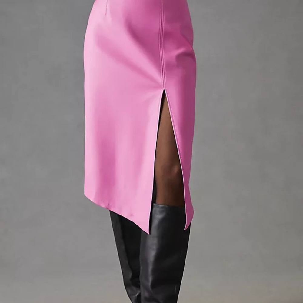 Anthropologie Maeve Pink Asymmetrical Vegan Leather Midi Pencil Skirt Size 6